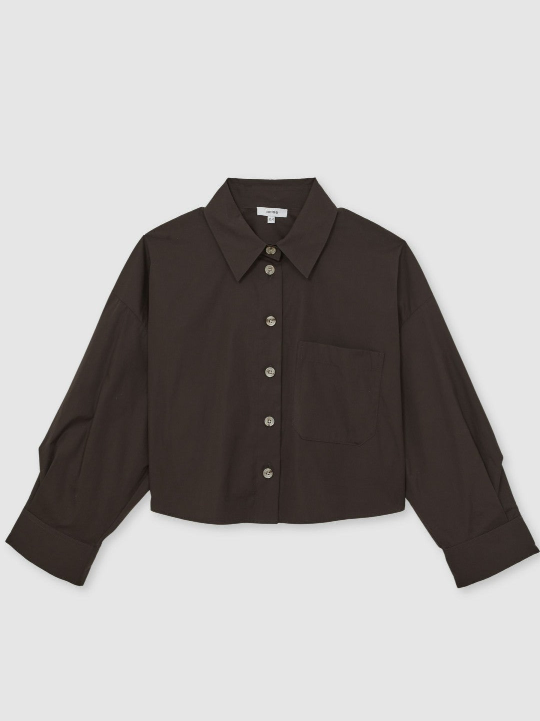 Women Oversize Cotton Cropped Shirt in Chocolate Brown