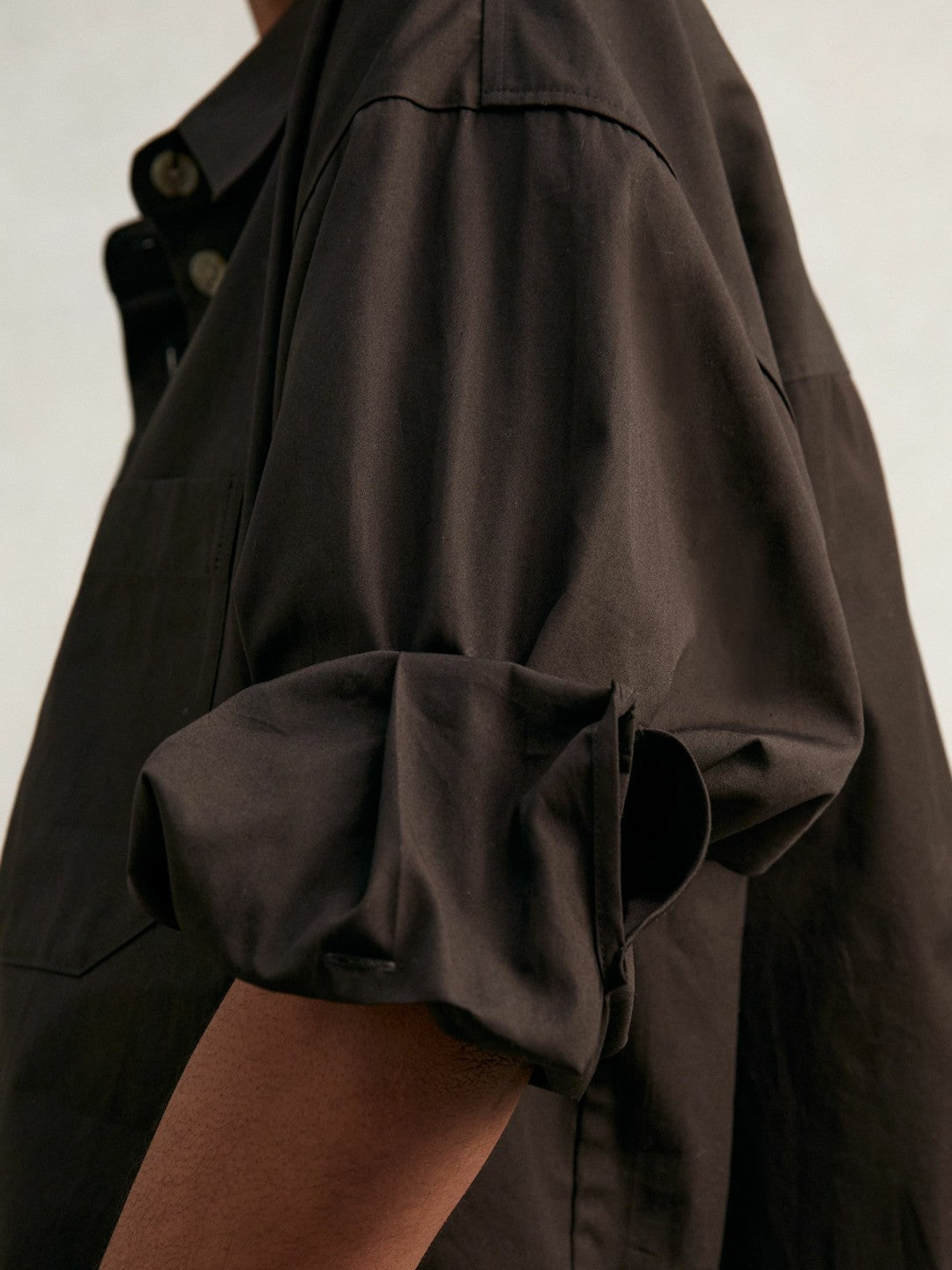 Women Oversize Cotton Cropped Shirt in Chocolate Brown