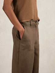 Women Linen Wide Leg Trousers in Chocolate Brown