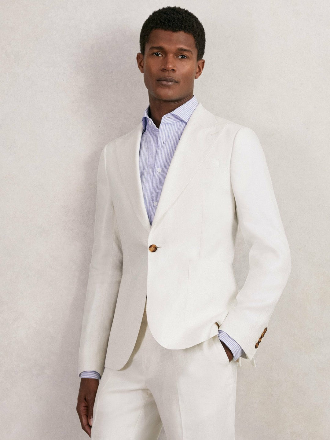 Men Slim Fit Lyocell Linen Single Breasted Suit Blazer in White
