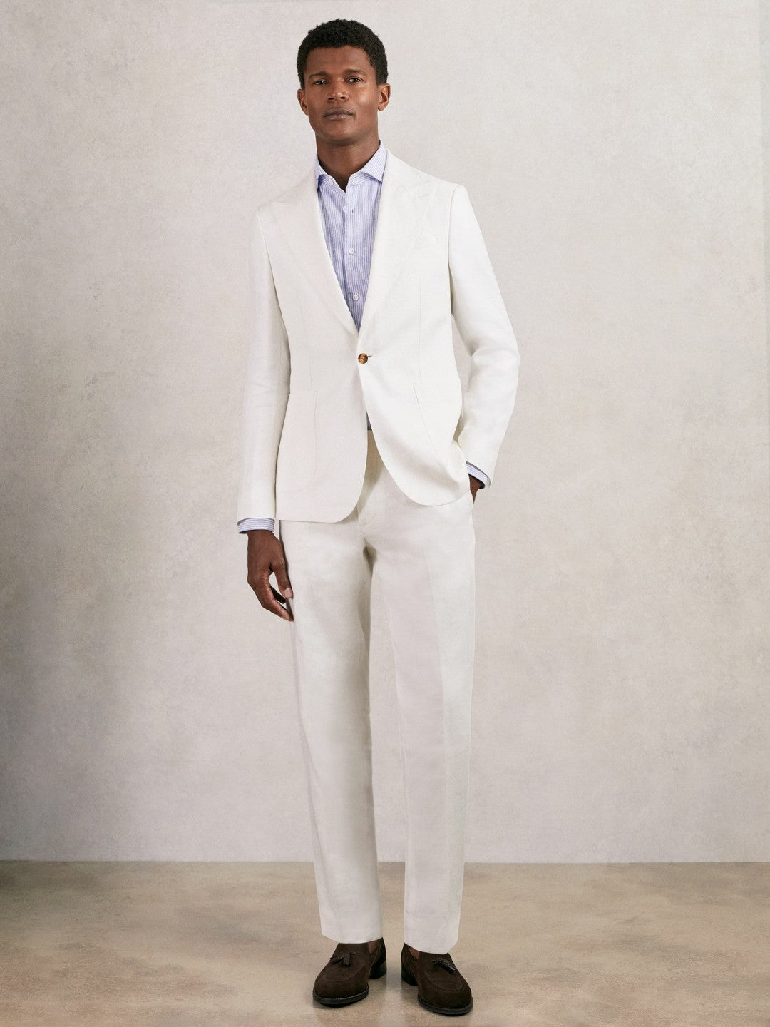 Men Slim Fit Lyocell Linen Single Breasted Suit Blazer in White