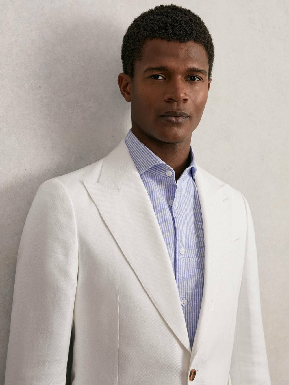 Men Slim Fit Lyocell Linen Single Breasted Suit Blazer in White