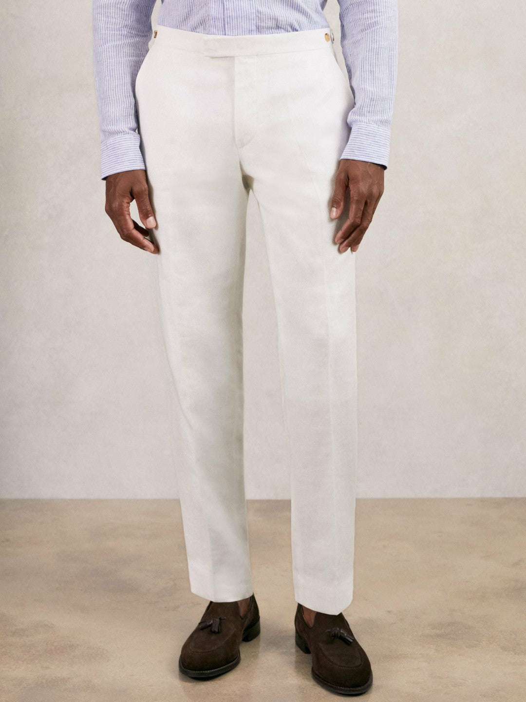 Men Slim Fit Lyocell Linen Suit Trousers in White