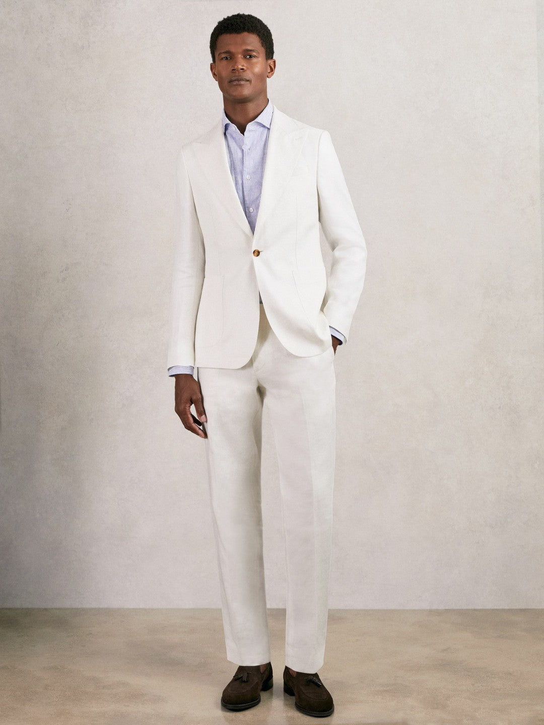 Men Slim Fit Lyocell Linen Suit Trousers in White