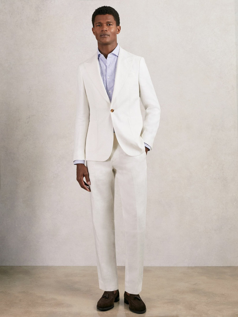 Men Slim Fit Lyocell Linen Suit Trousers in White
