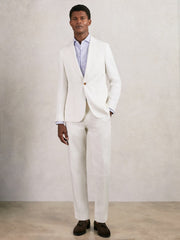 Men Slim Fit Lyocell Linen Suit Trousers in White