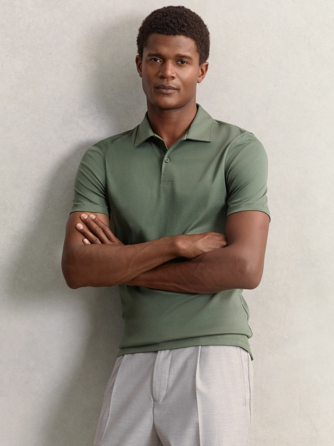Men Cotton Short-Sleeve Polo Shirt in Kale Green