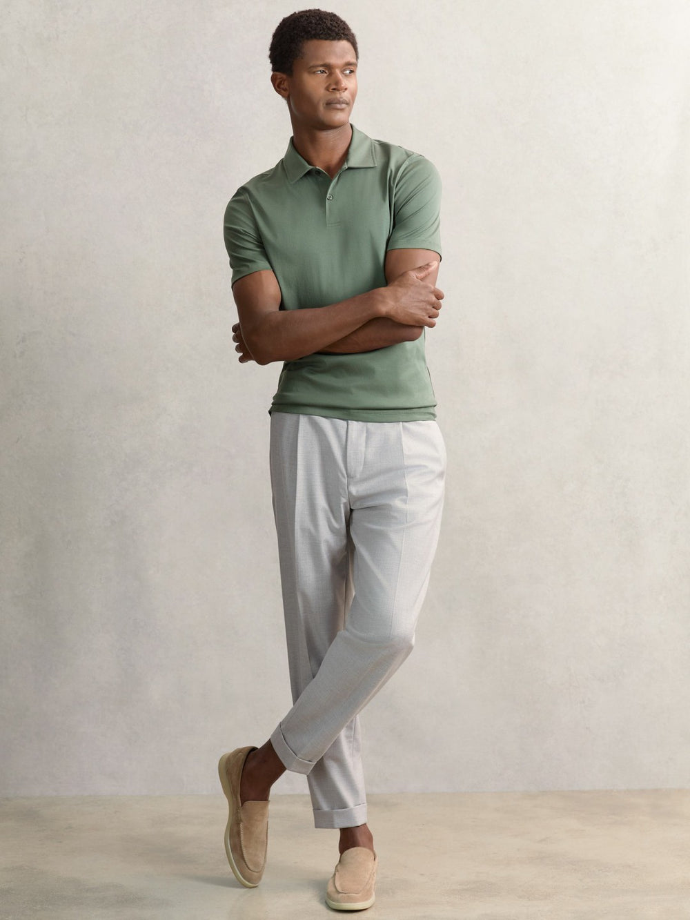 Men Cotton Short-Sleeve Polo Shirt in Kale Green