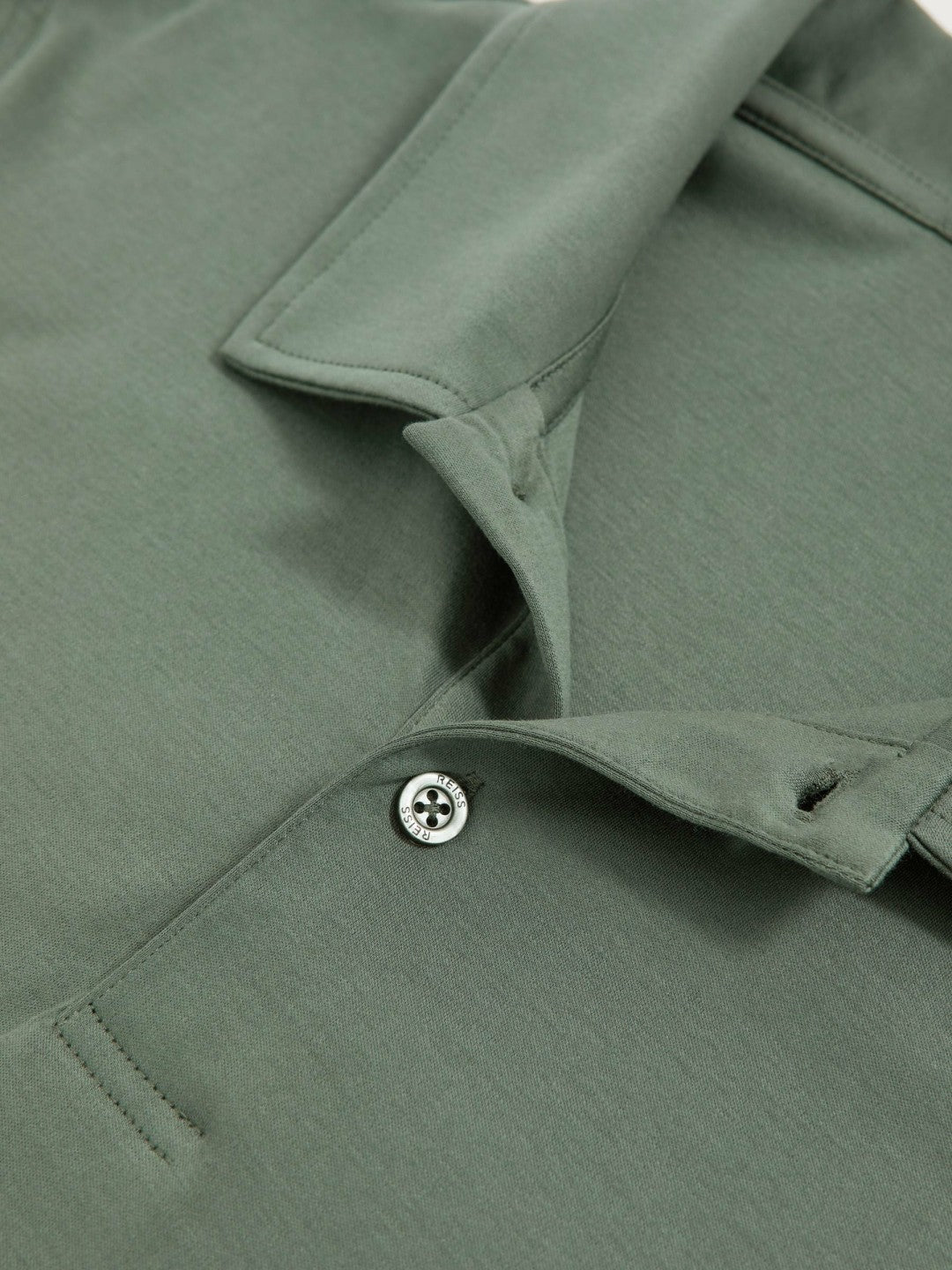 Men Cotton Short-Sleeve Polo Shirt in Kale Green