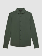 Men Cotton-Jersey Button-Through Shirt in Kale Green