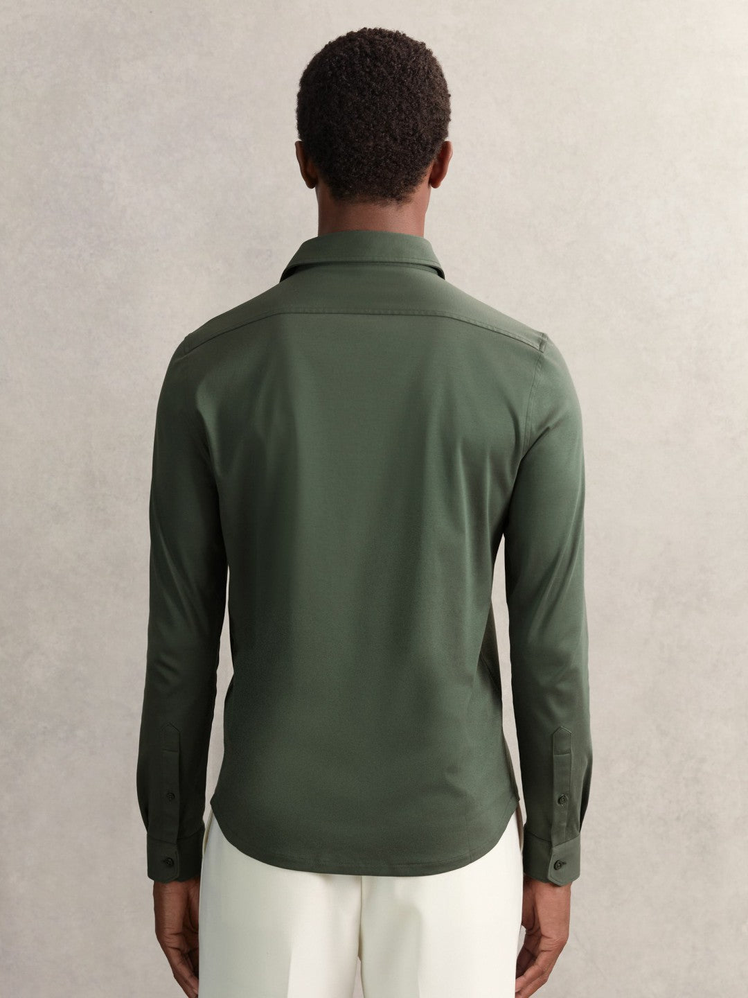 Men Cotton-Jersey Button-Through Shirt in Kale Green