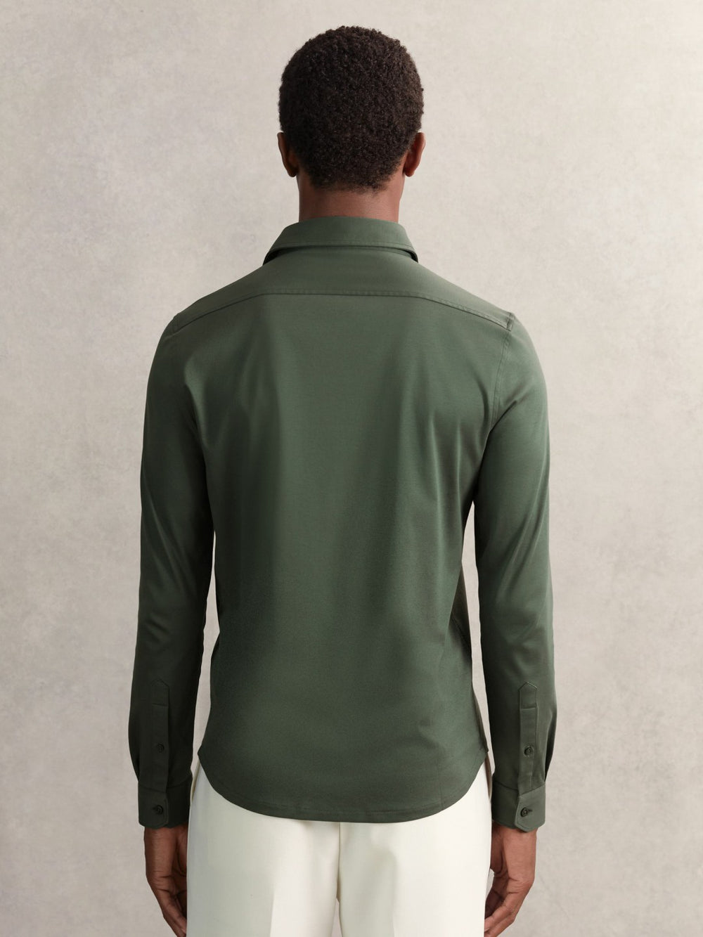 Men Cotton-Jersey Button-Through Shirt in Kale Green