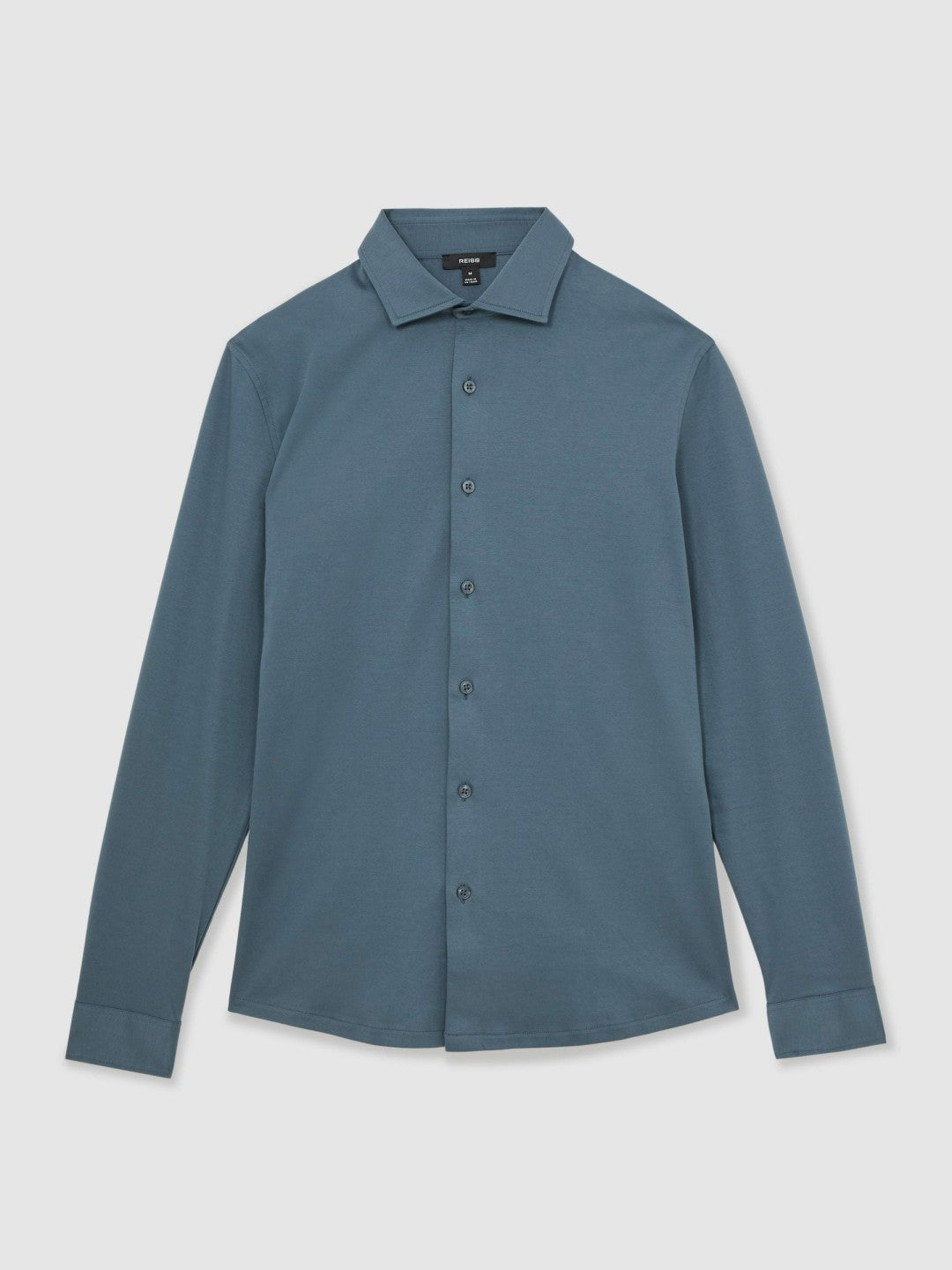 Men Cotton-Jersey Button-Through Shirt in Airforce Blue