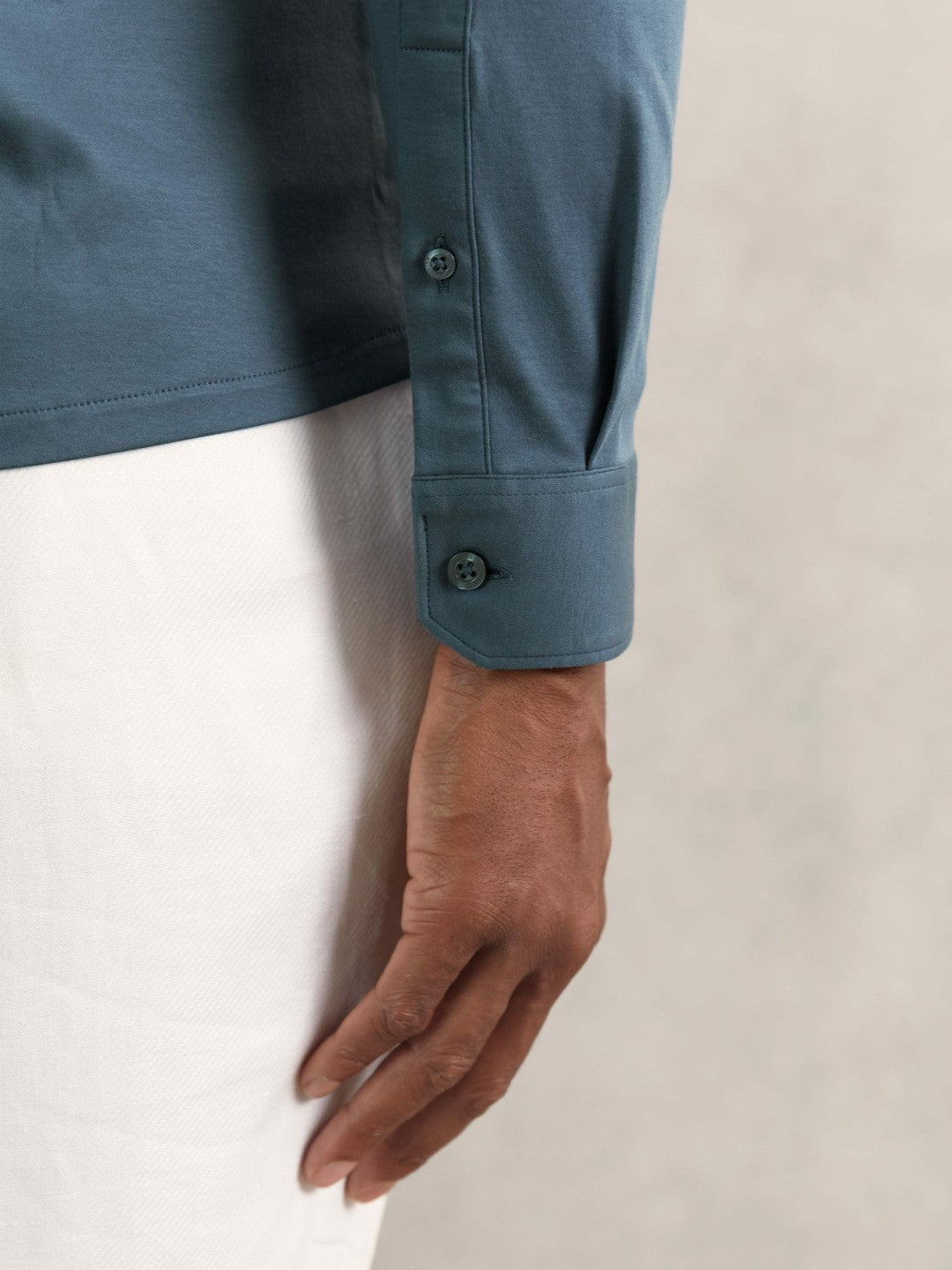 Men Cotton-Jersey Button-Through Shirt in Airforce Blue