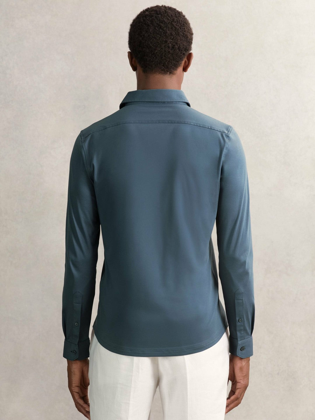 Men Cotton-Jersey Button-Through Shirt in Airforce Blue