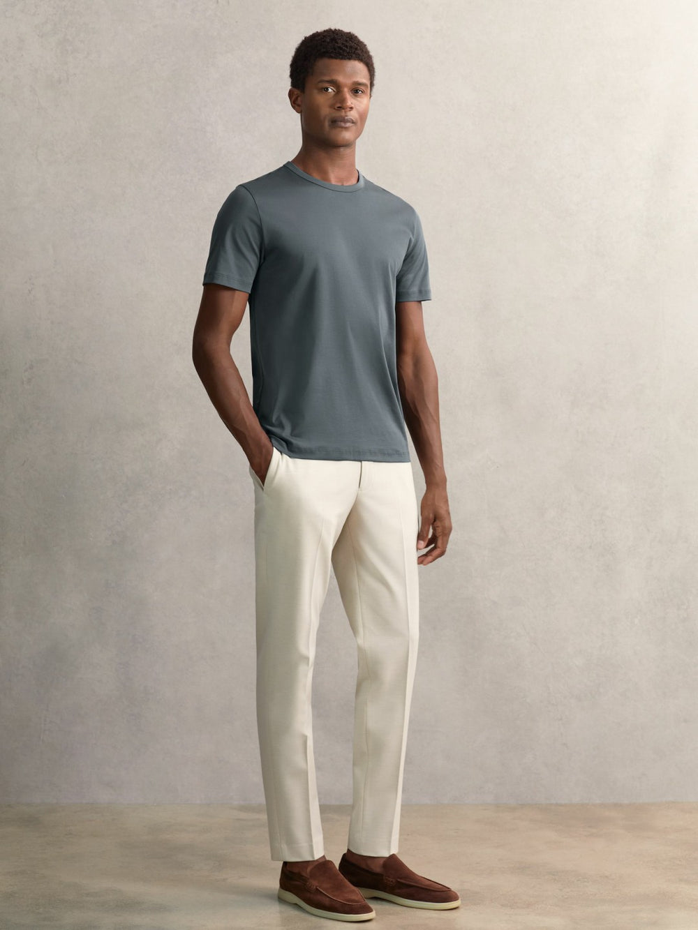 Men Airwater-Cotton Crew-Neck T-Shirt in Airforce Blue