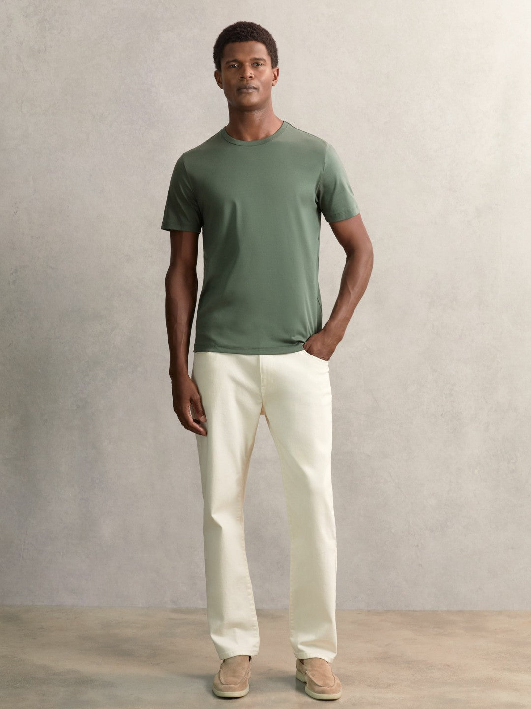 Men Airwater-Cotton Crew-Neck T-Shirt in Kale Green