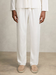 Men Plissé Wide Leg Trousers in Off White