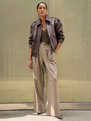 Women Oversized Leather Jacket in Aubergine