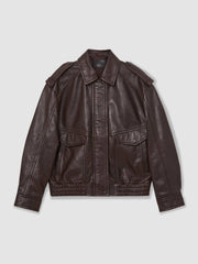 Women Oversized Leather Jacket in Aubergine