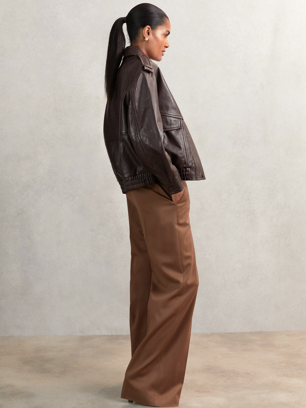 Women Oversized Leather Jacket in Aubergine