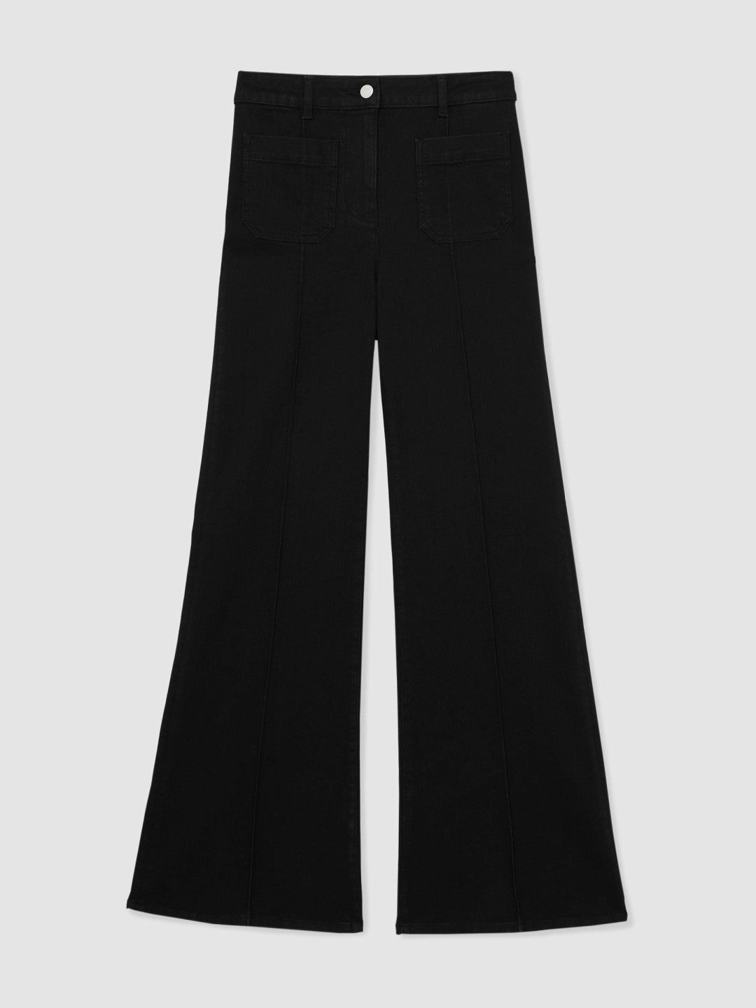 Women Petite Patch-Pocket Flared Jeans in Black
