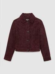 Women Suede Button Through Jacket in Burgundy