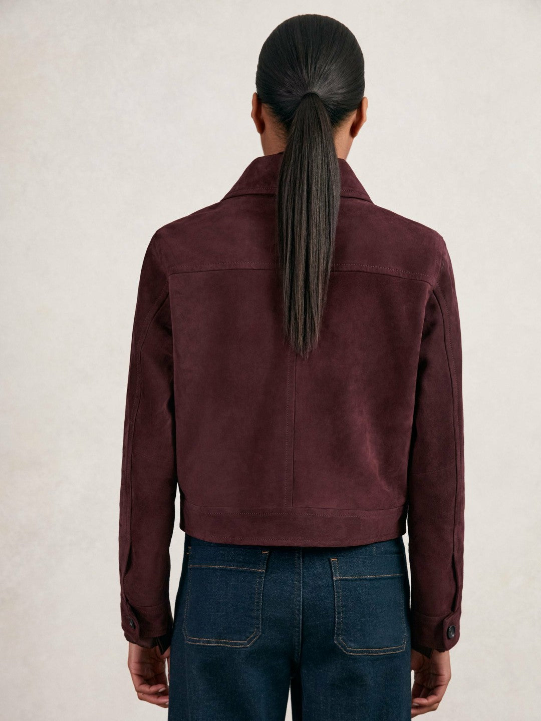 Women Suede Button Through Jacket in Burgundy
