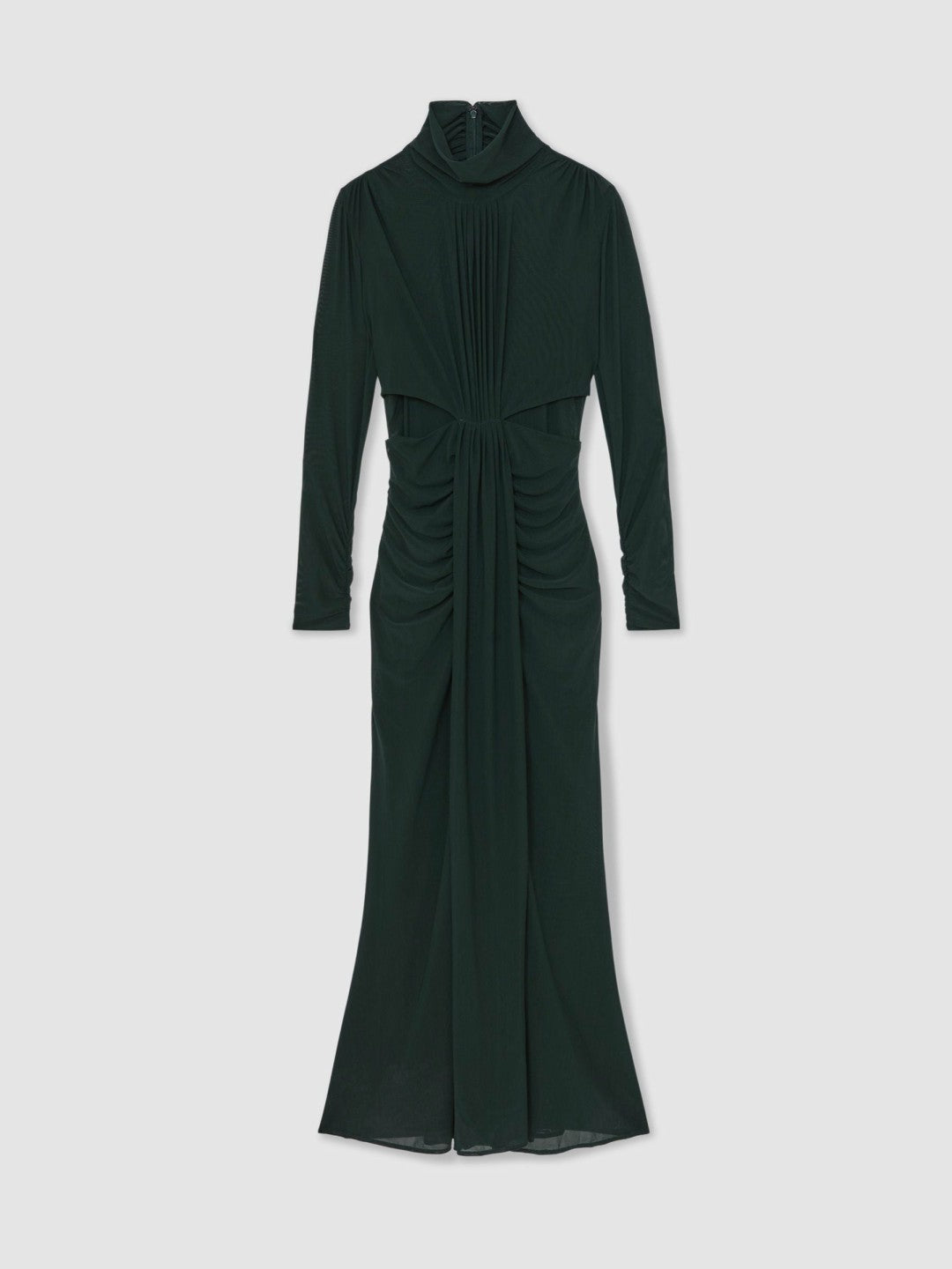Women Petite Ruched Long-Sleeve Maxi Dress in Dark Green