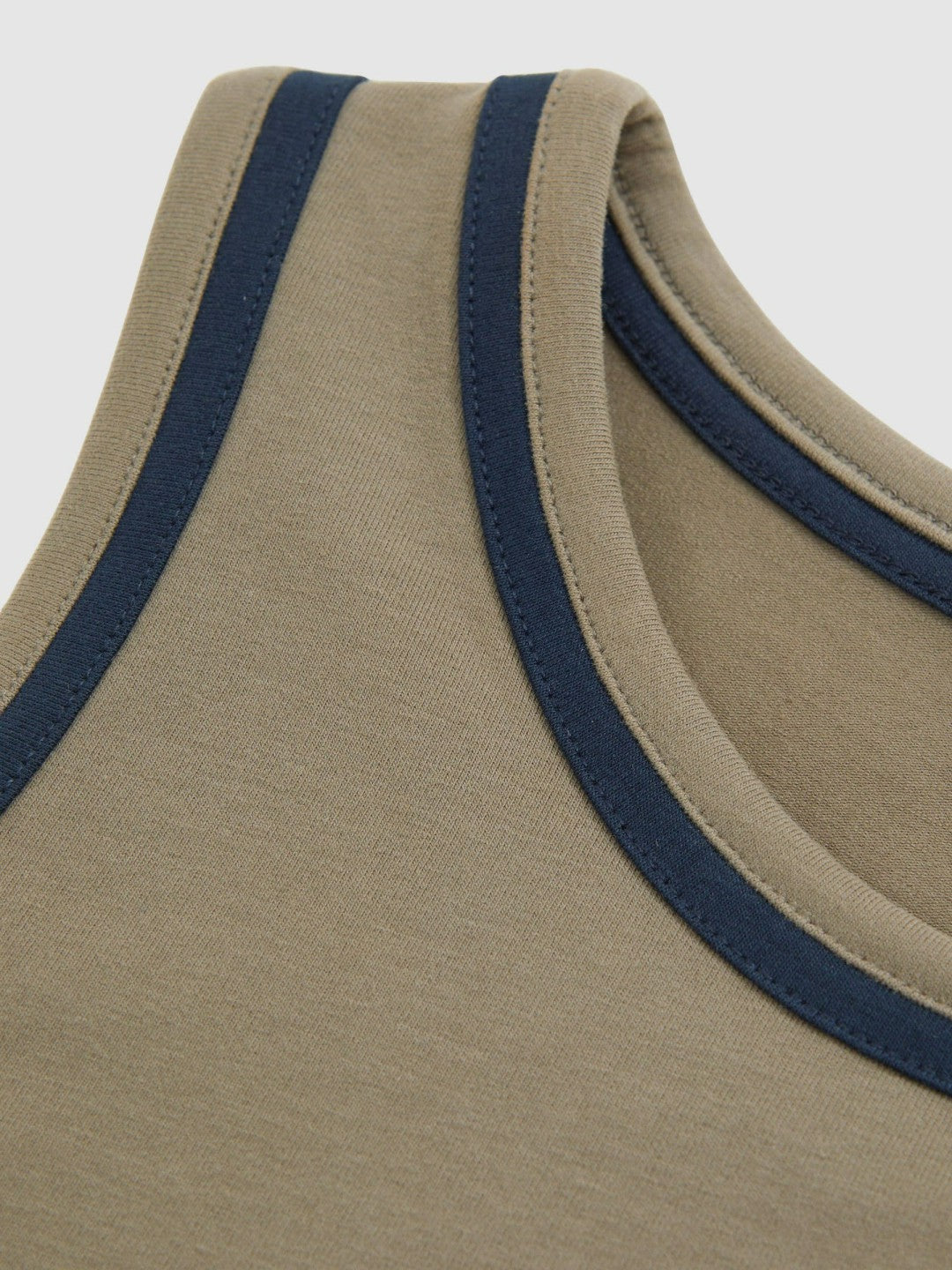 Women Stretch-Cotton Jersey Tipped Vest in Khaki Green/Navy