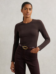Women Cotton Crew-Neck Long-Sleeve T-Shirt With Stretch in Plum Purple
