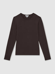 Women Cotton Crew-Neck Long-Sleeve T-Shirt With Stretch in Plum Purple