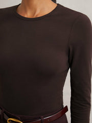 Women Cotton Crew-Neck Long-Sleeve T-Shirt With Stretch in Plum Purple