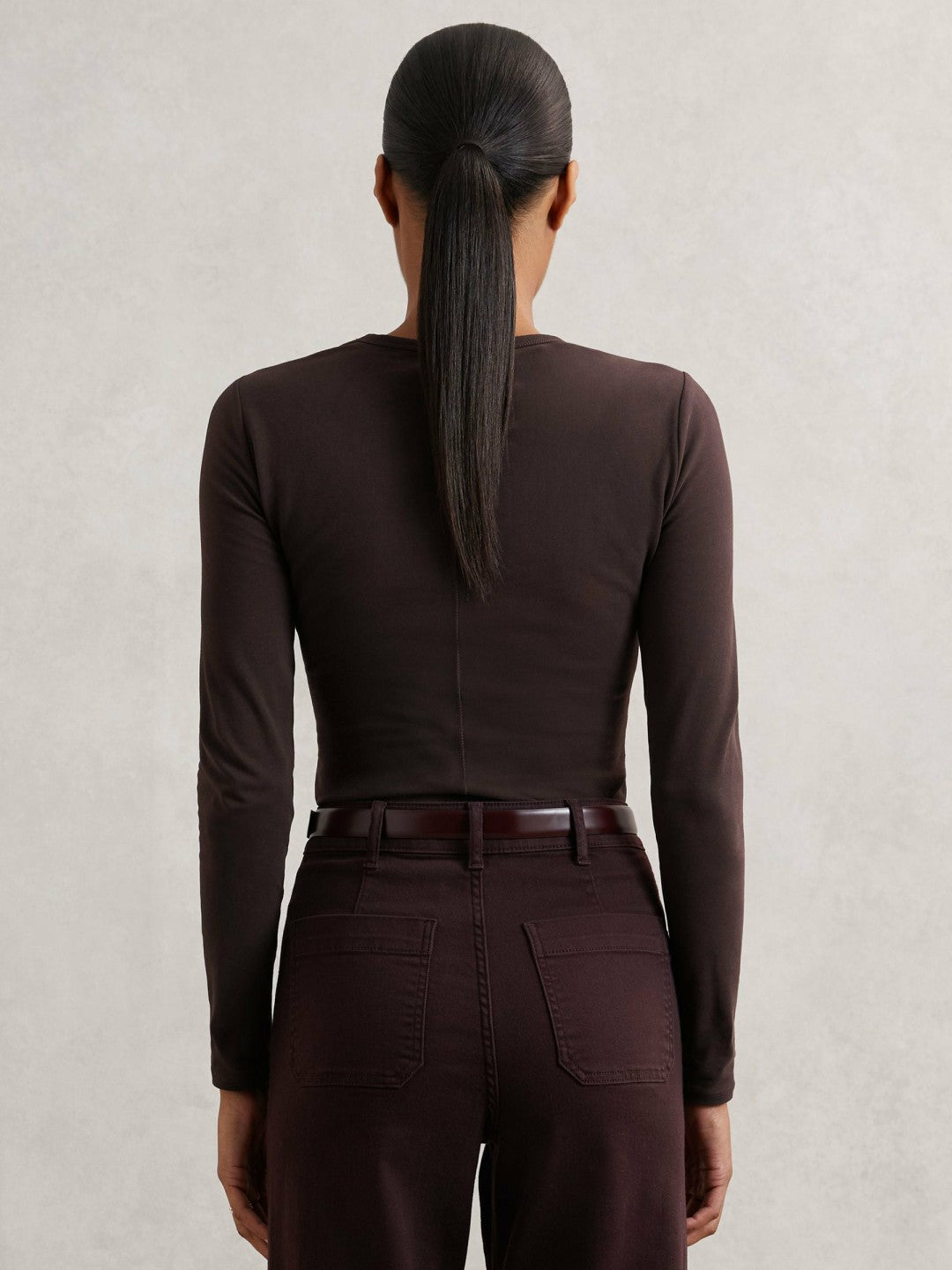 Women Cotton Crew-Neck Long-Sleeve T-Shirt With Stretch in Plum Purple
