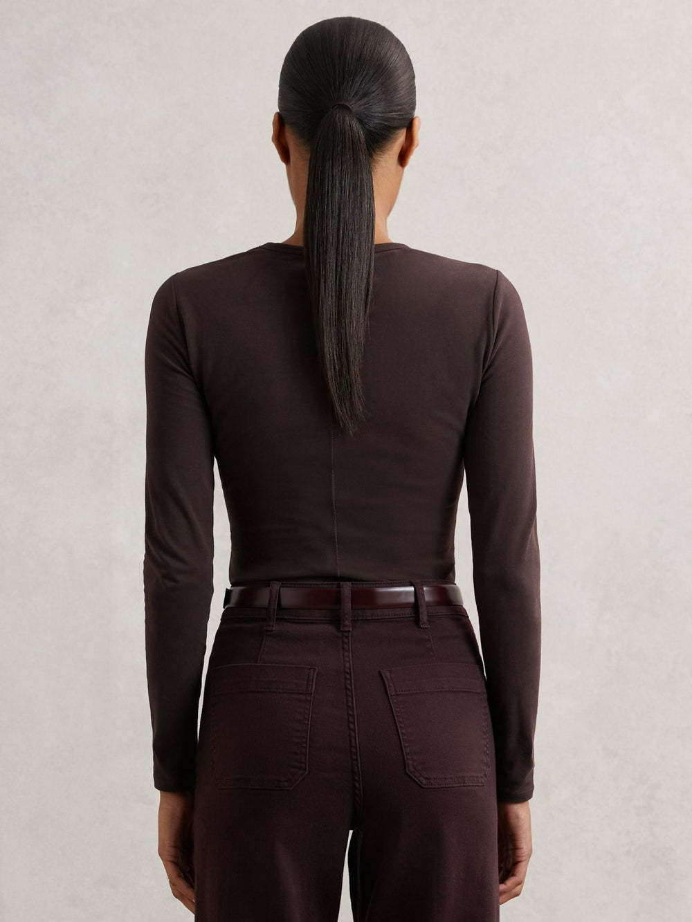 Women Cotton Crew-Neck Long-Sleeve T-Shirt With Stretch in Plum Purple