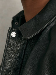 Men Grained Leather Zip Through Jacket in Black