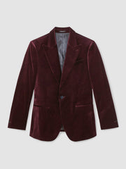 Men Single-Breasted Velvet Blazer Regular-Fit in Bordeaux