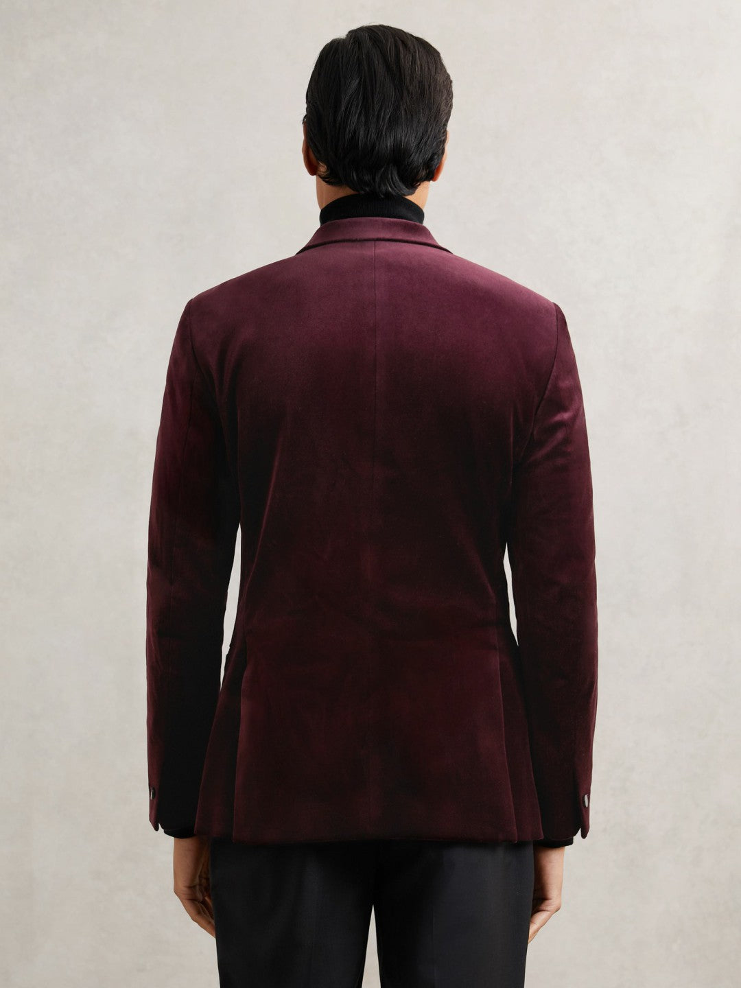 Men Single-Breasted Velvet Blazer Regular-Fit in Bordeaux