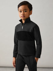 Children & Baby 9-13 yrs Interlock Velour-Panel Zip Sweatshirt in Black