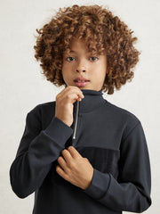 Children & Baby 9-13 yrs Slim Fit Half-Zip Funnel Neck Velour Sweatshirt in Navy Blue