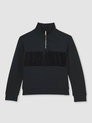 Children & Baby 9-13 yrs Slim Fit Half-Zip Funnel Neck Velour Sweatshirt in Navy Blue