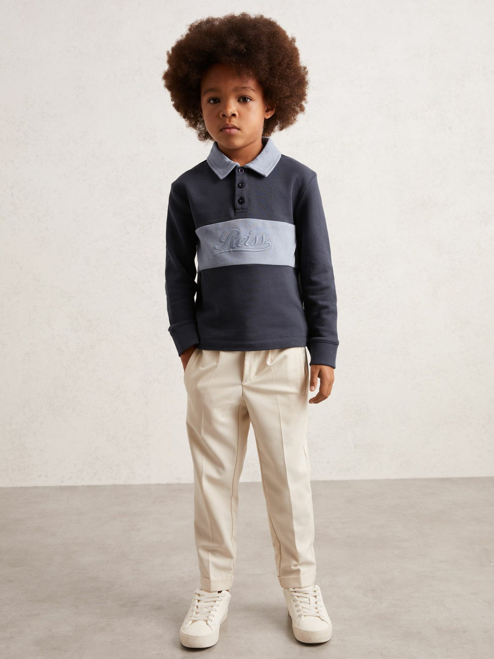 Children & Baby 13-14 yrs Cotton Logo-Embroidery Rugby Polo Shirt in Airforce Blue/Navy Blue