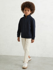 Children & Baby 9-13 yrs Textured Half-Zip Sweatshirt with Cotton in Navy