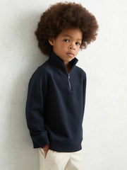 Children & Baby 9-13 yrs Textured Half-Zip Sweatshirt with Cotton in Navy