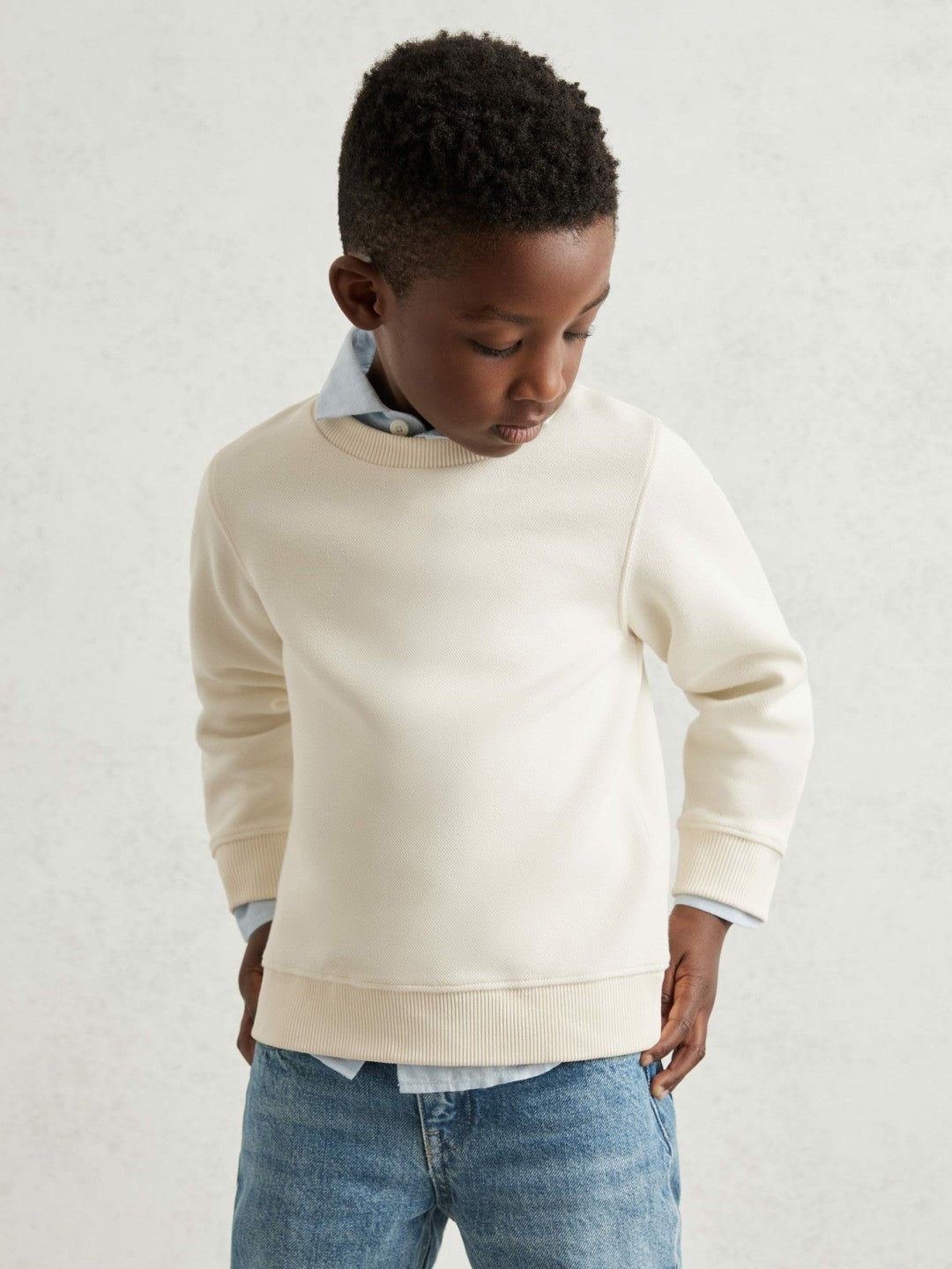 Children & Baby 13-14 yrs Cotton-Blend Textured Sweatshirt in Off White
