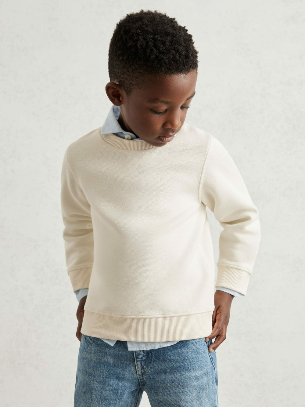Children & Baby 13-14 yrs Cotton-Blend Textured Sweatshirt in Off White