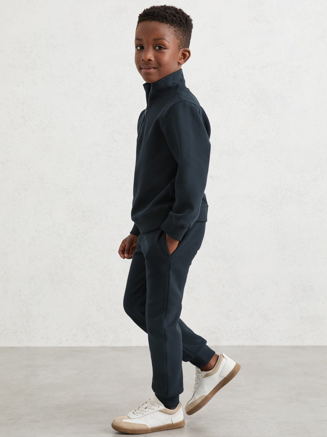Children & Baby Cotton-Blend Textured Cuffed Joggers in Navy