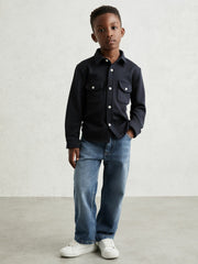 Children & Baby 3-9 yrs Waffle-Textured Twin-Pocket Overshirt in Navy