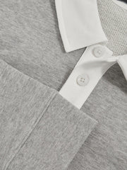 Children & Baby Cotton Half-Button Rugby Polo Shirt in Grey Marl/White