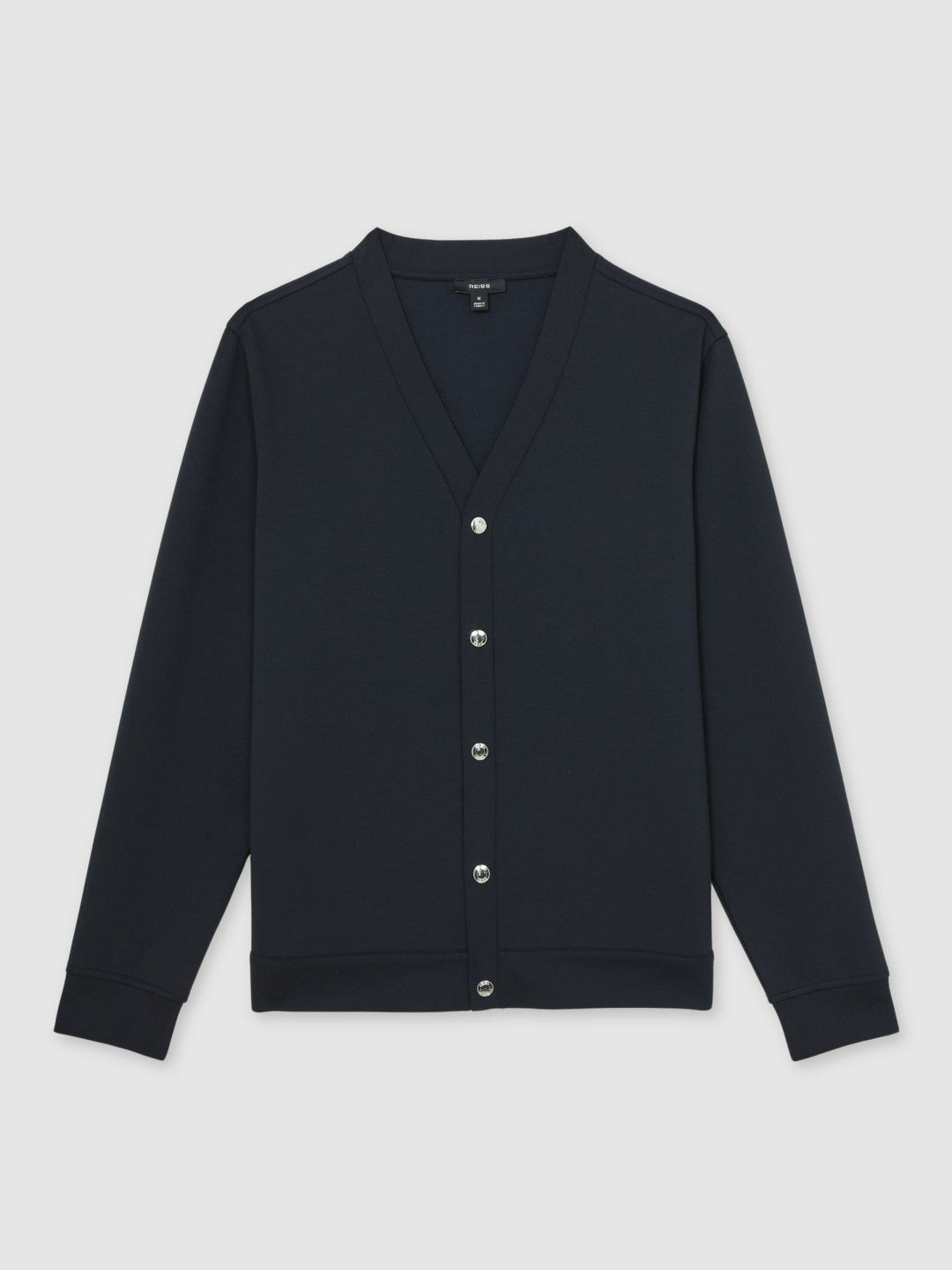 Men V-Neck Interlock Jersey Cardigan in Navy